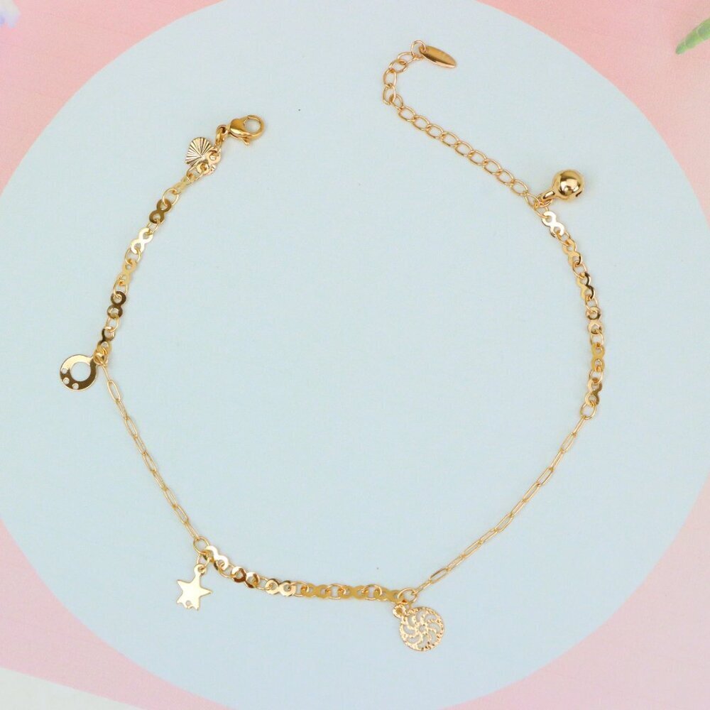 "Rose Gold Anklet with Star & Charm Accents, XPAL1057